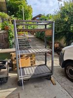Metall-Rollregal mit Holztablaren, Schwerlast Transportwagen