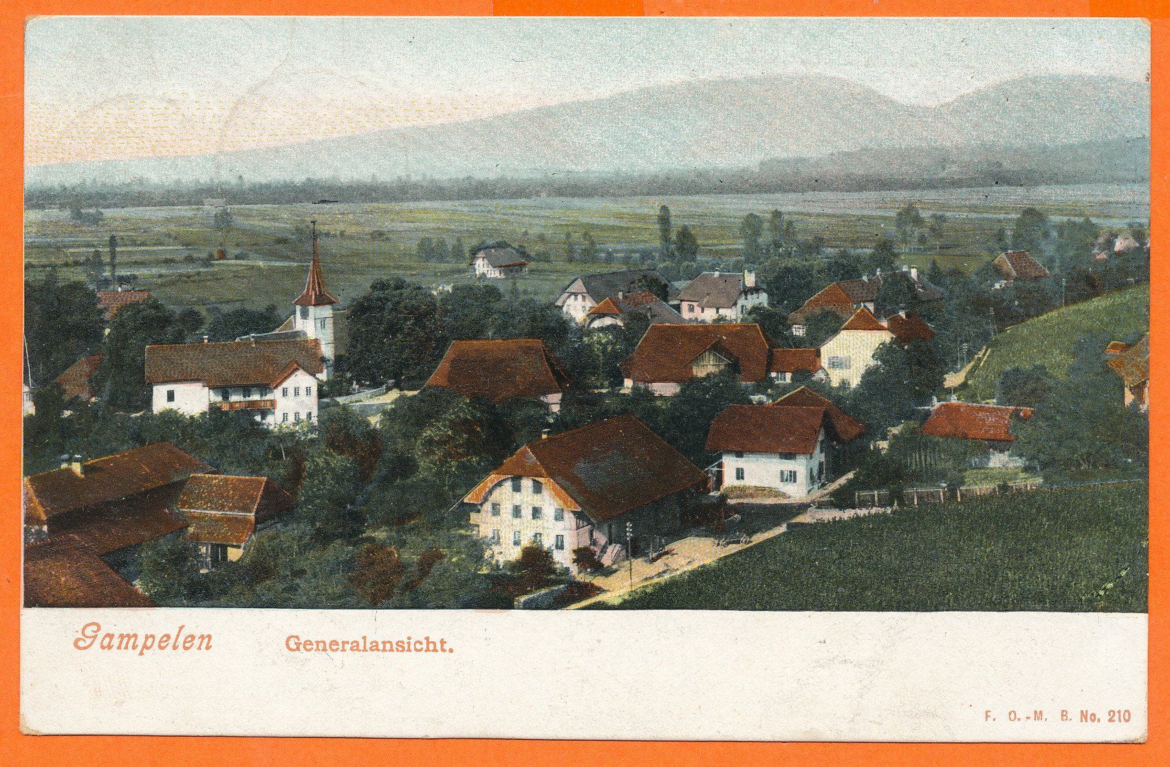 Cartoline postali: GAMPELEN / BE - Gesamtansicht - 1908 - coloriert – Usato da Liestal venduto da flohmy