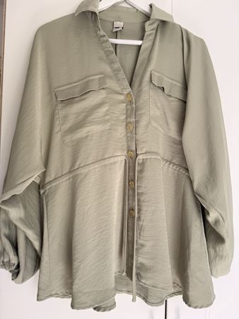 Mintgrün Bluse mit Ballonärmel, Gr. L – Perfekt für Herbst!