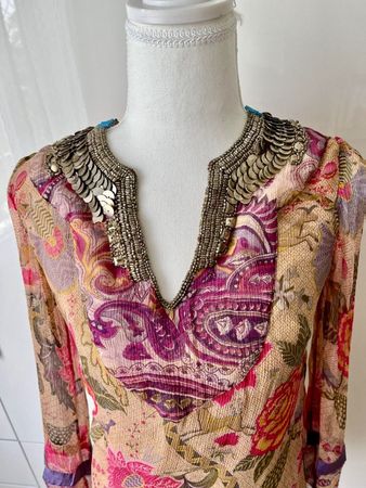 FANCY Bluse aus Jaipur Seide mit Perlen und Pailetten Gr 40