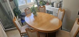 Grande table à manger ovale en bois  extensible + 6 chaises