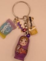 2 Schlüsselanhänger Matroschka Matrjoschka -Charms LILA+GELB
