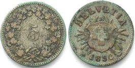 Schweiz EIDGENOSSENSCHAFT 5 Rappen 1850 BB, Billon ss+