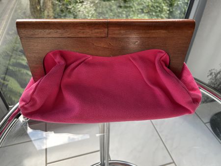 French Connection Pink Clutch Bag with Wooden Detail.