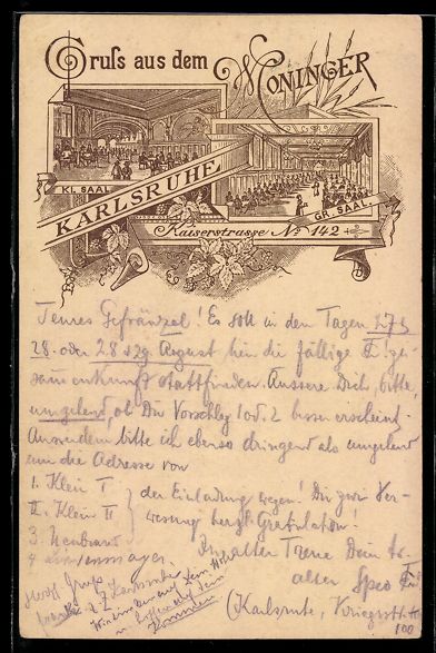 Ganzsachen: Litho Karlsruhe, Gasthaus Moninger, Gr.  – Gebraucht aus Berlin von bartko-reher