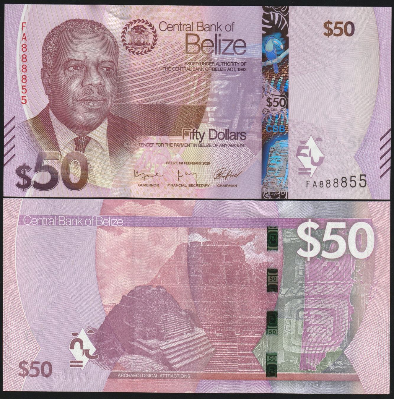 Banconote: Belize 50 Dollars UNC 2025 – Nuovo e nell'imballaggio originale da Naters venduto da Radman