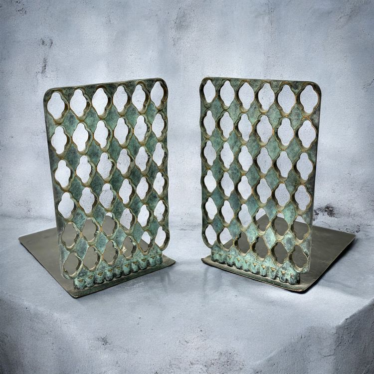 PAIRE SERRE LIVRES ART DECO OISEAUX BRONZE / PLAQUE BOIS COLLECTION Vitrine Xx 118847