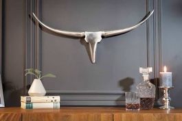 Wanddekoration BULL 75cm silber Aluminium Stierkopf NEU