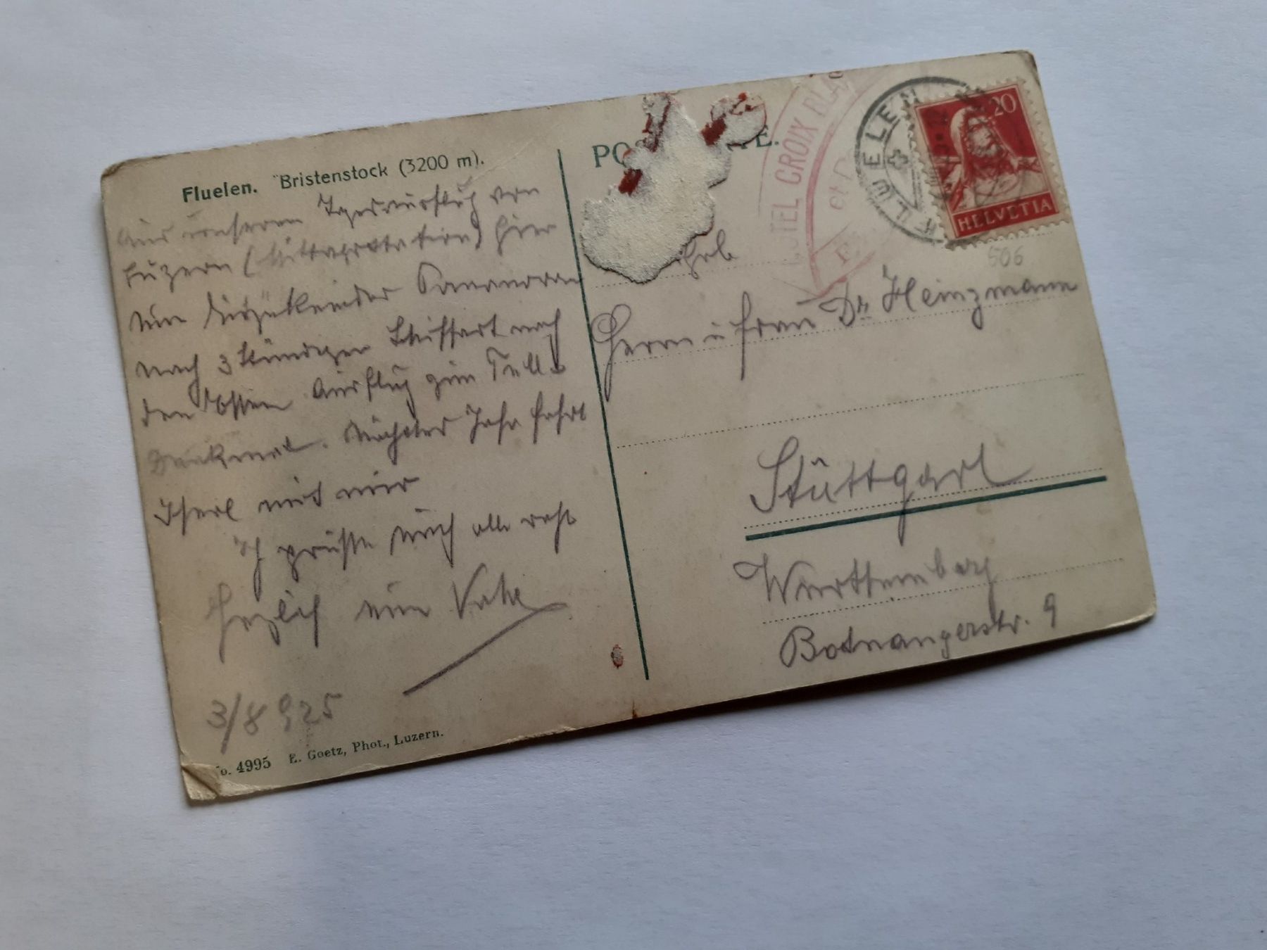 Cartoline postali: FLIELEN - BRISTENSTOCK - 1925 – Usato da Winterthur venduto da Ornyx7 1