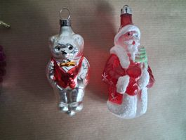 2 antike Glas Christbaumschmuck. Weihnachtsmann & Bär
