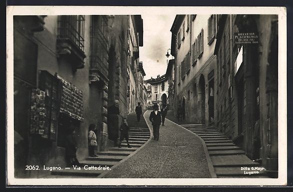 Ansichtskarten: AK Lugano, Via Cattedrale, 1936 – Gebraucht aus Berlin von bartko-reher
