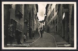 AK Lugano, Via Cattedrale, 1936