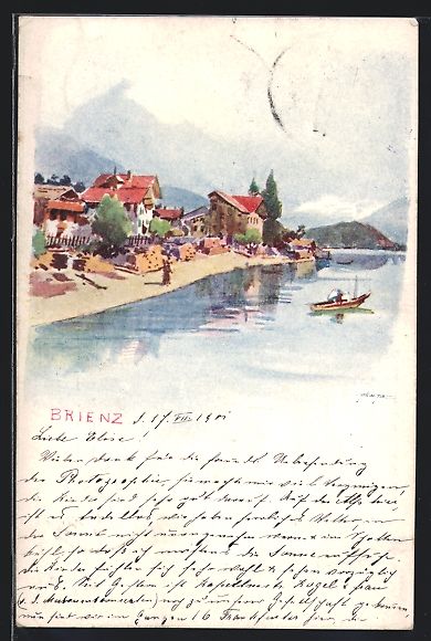 Cartoline postali: Brienz, Ortspartie am Seeufer, 1901 – Usato da Berlin venduto da bartko-reher