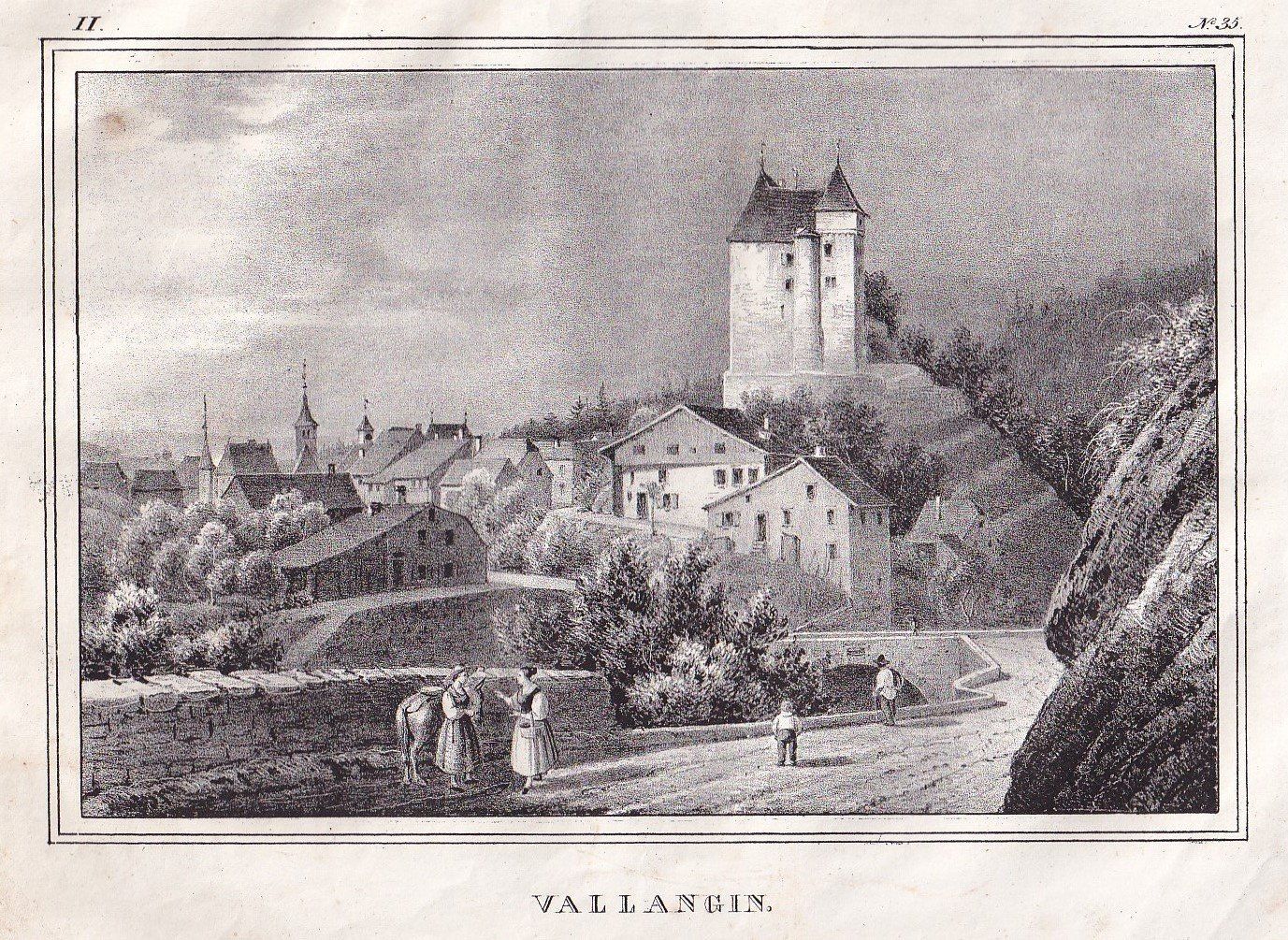 Incisioni: VALANGIN, LITHOGRAPHIE VON 1836-1845 – Usato da Grüningen venduto da Kartensammler