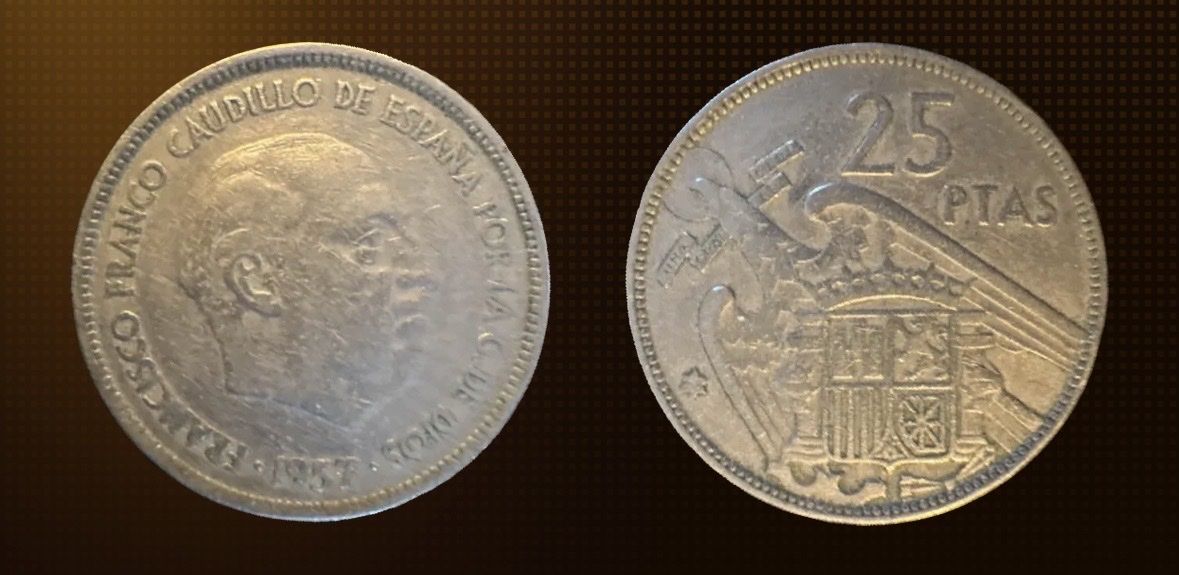 Tutti le monete: Spain 1957 25 Ptas Münze – Usato da Wallisellen venduto da ND26