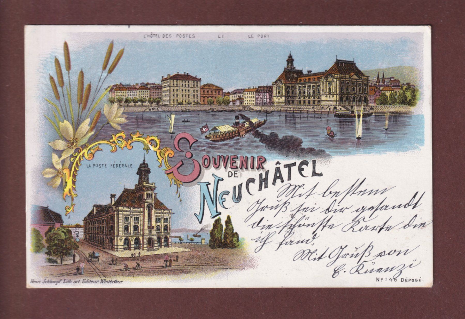 Cartoline postali: Souvenir de NEUCHÂTEL - 1902 Litho Schlumpf – Usato da Pully venduto da nicecards