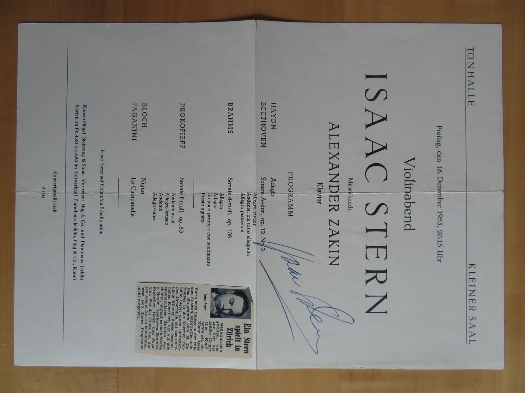 Autografi: Isaac Stern – Usato da Bern venduto da mordswein