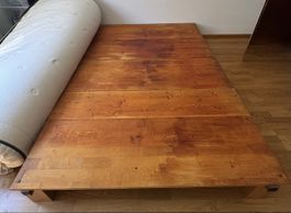 Solid Wood Platform Bed Frame - Queen Size - Rustic Look
