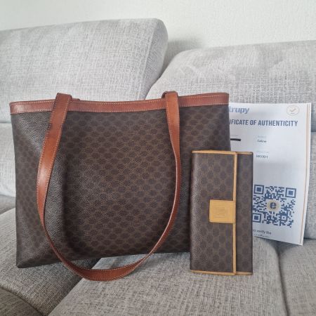 Vintage CELINE Macadam Tote Bag + Portemonnaie