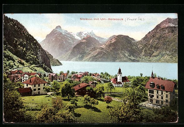 Cartoline postali: Sisikon, Panorama mit Blick auf Urirotst – Usato da Berlin venduto da bartko-reher