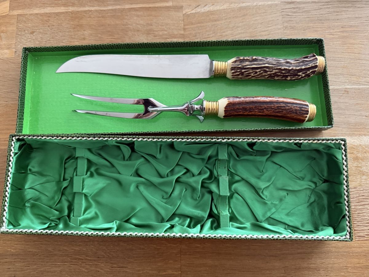 Posate: Fleischgabel und Messer mit Hirschmotiv Antike Messer – Usato da Goldach venduto da Messerguru 5