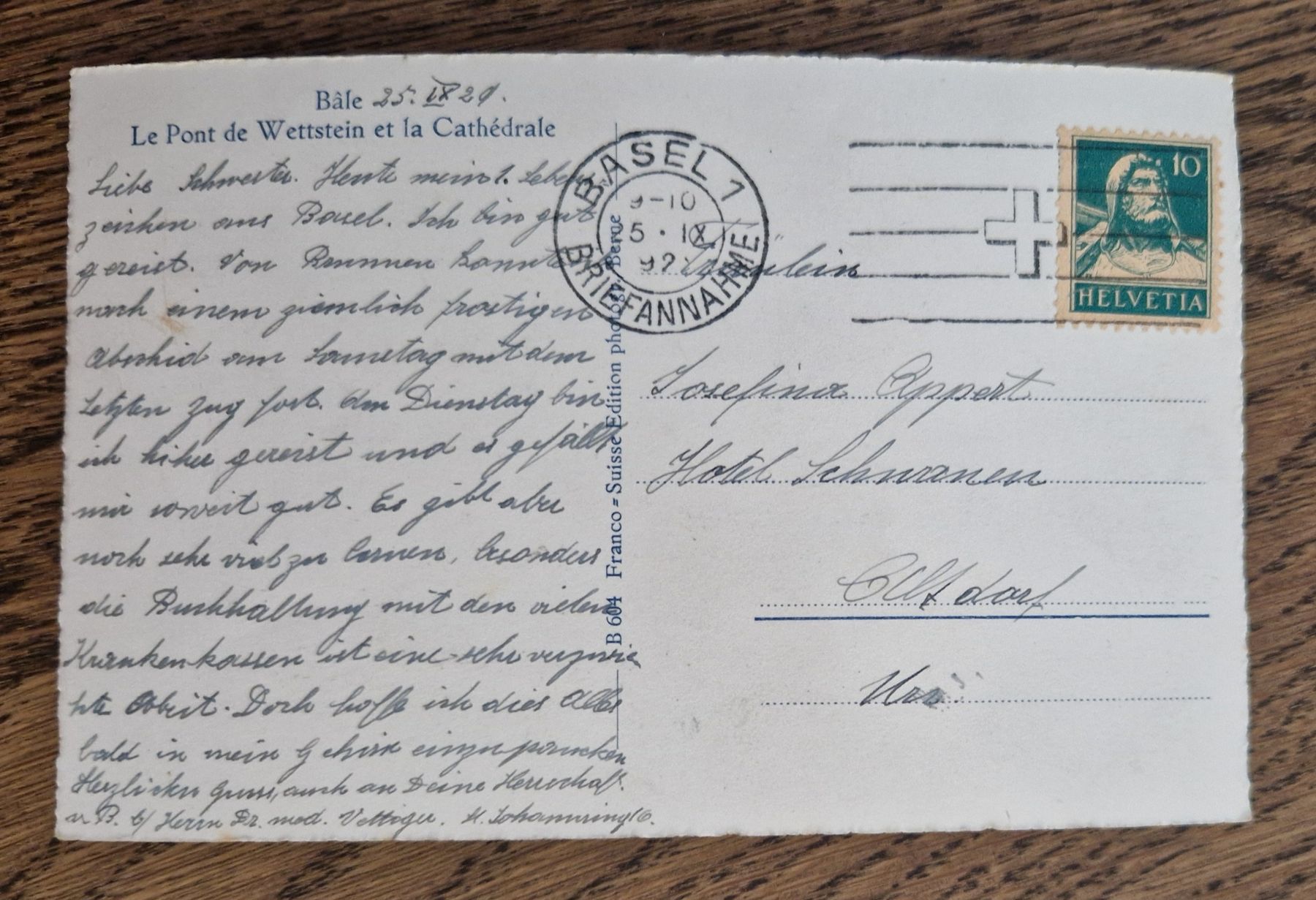 Cartoline postali: Basel Wettsteinbrücke mit Münster 1929 – Usato da Ebikon venduto da Donar50 1