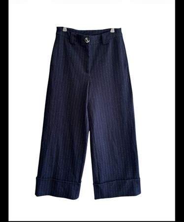 Pantalon large rayé bleu marine - taille 34 - très bon état