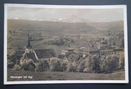 Menzingen ,  Menzingen Ansicht Kirche mit Rigi n. gelaufen