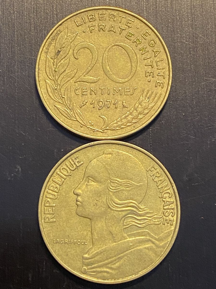 Tutti le monete: France, RARE 20 cts 1971 Bronze  – Usato da Corsier-sur-Vevey venduto da Ginoarturo