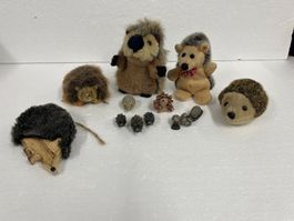 Igel-Saml bestehend aus 5 Stoff-und 8 kleineren Keramik-Igel