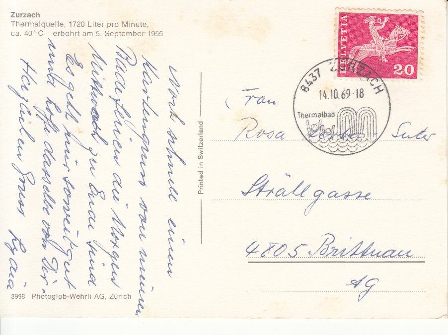 Ansichtskarten: Zurzach 1969 – Gebraucht aus Bürglen TG von StampGraf 1