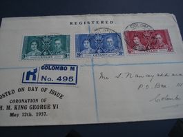 Ceylon, FDC 1937, Satz Krönung, gelaufen