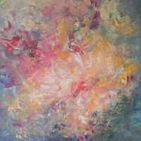 Blumengemälde, Grösse 70x70, Abstraktion mit Rosa Gold