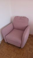Fauteuil relax rose en tissu, bon état, dimensions 89x97x103