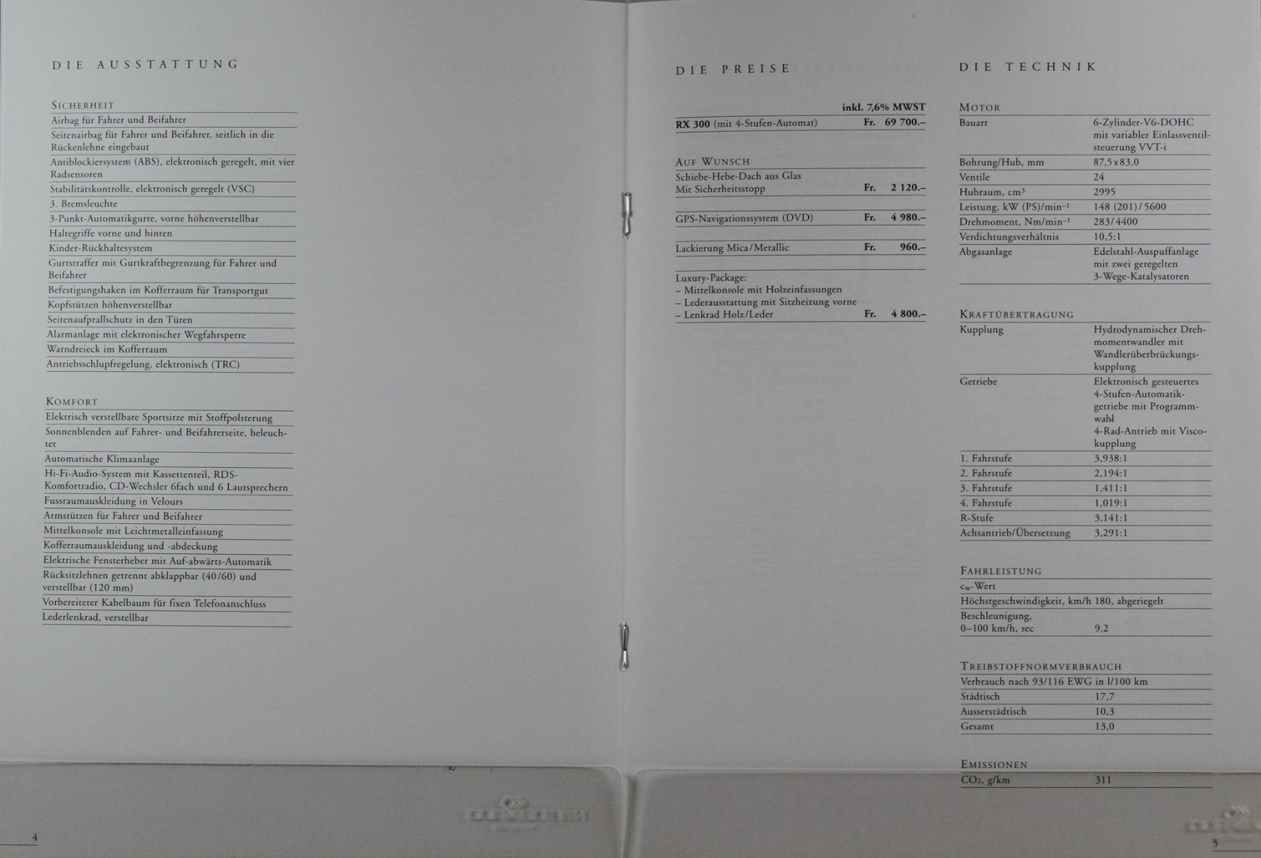 Lexus Documents: PREISE- & TECHNIKLISTE | LEXUS - RX300  | AB 01.2001 - DE – D'occasion à Unterägeri par Isha04 2