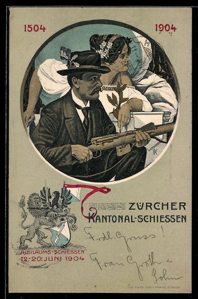 Cartoline postali: Zürich, Kantonal-Schiessen 1504-1904, S – Usato da Berlin venduto da bartko-reher