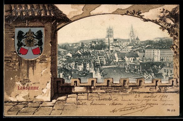Ansichtskarten: AK Lausanne, Teilansicht, Wappen, 1901 – Gebraucht aus Berlin von bartko-reher
