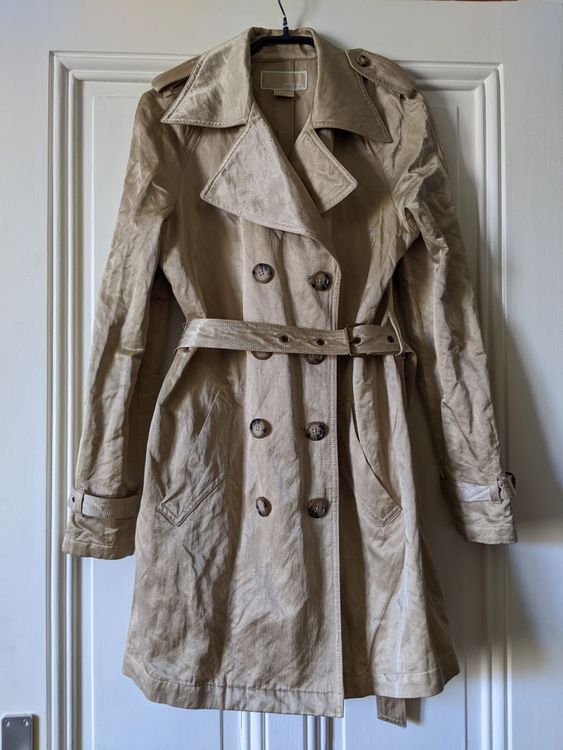 Trench-coat Femme Caroll – Beige Doré Satiné Aspect Froissé – Taille S – Occasion Très Bon état