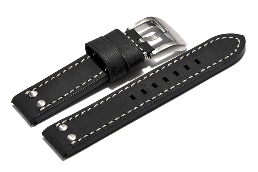 Bracciali & Braccialetti: Uhrenarmband extra stark Leder Vintage 2 Niet 22mm schwarz – Nuovo e nell'imballaggio originale da Wittenbach venduto da uhrenzubehoer24