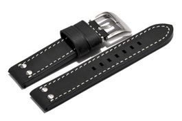 Uhrenarmband extra stark Leder Vintage 2 Niet 20mm schwarz