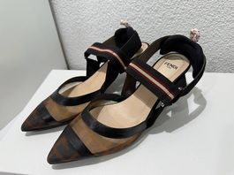 Fendi Colibri Kitten Heels Sling Pumps Schwarz Braun Gr. 37