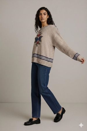 Vintage Boathouse Row Wollpullover mit geometrischem Muster