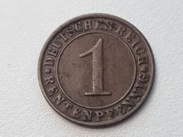 1 Rentenpfennig Münze, Jahrgang 1924, "F" Stuttgart, Rarität