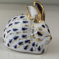 Lapin en porcelaine bleu/blanc/or English Royal Crown Derbby