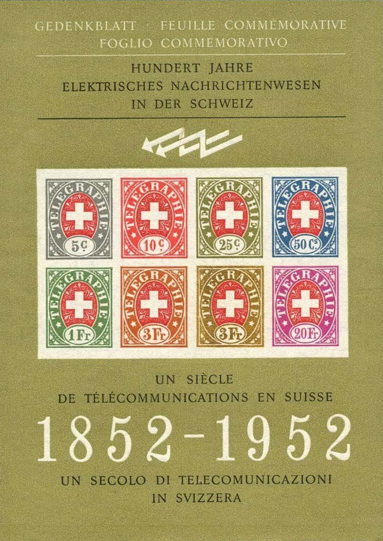 Tutti i francobolli: 1952 Telegraphenmarken Gedenkblock – Nuovo (secondo la descrizione) da Heerbrugg venduto da Swissphila