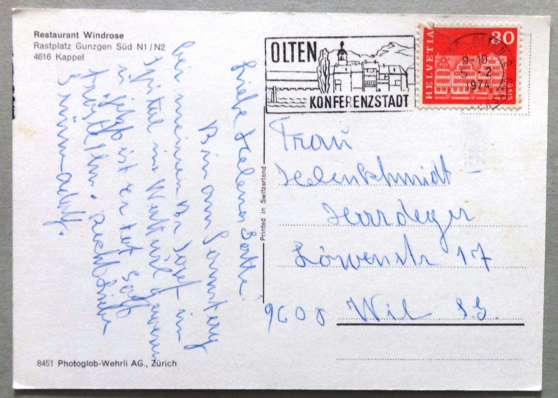 Cartoline postali: Restaurant Windrose, Kappel – Usato da Fétigny venduto da Billy2miny 1