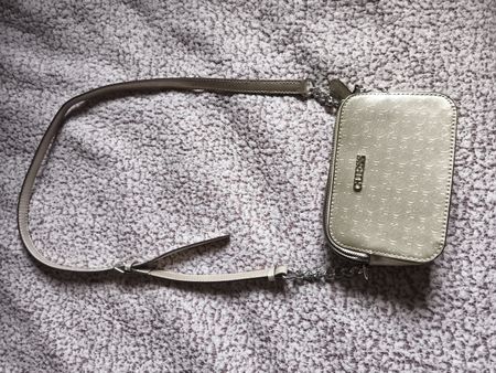 Guess handbag monogram beige leather adjustable strap used