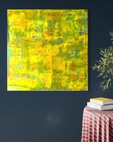 Gelbes abstraktes Wandbild, moderne Kunst 100x100cm