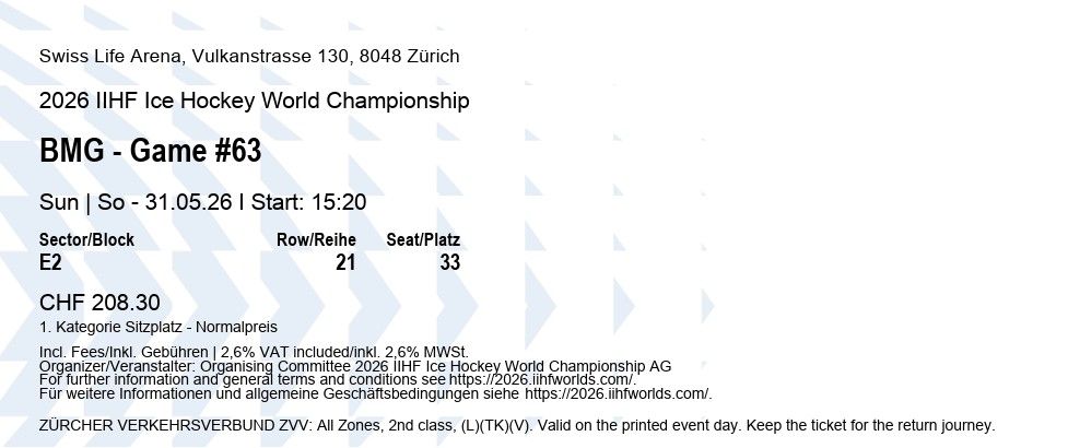 Biglietti: IIHF Bronze Final - 2 Tickets – Nuovo e nell'imballaggio originale da Winterthur venduto da Hun_sm8f 2