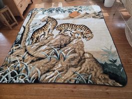 Decke Tigersmotiv Retro Acryl Wolle Mischung guter Zustand